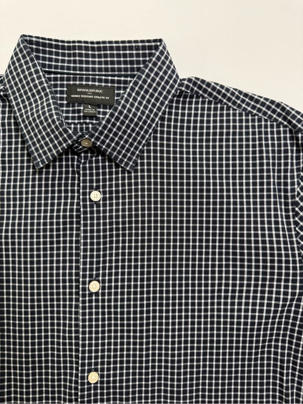 Banana Republic Black White Windowpane Athletic Fit Button-Down Shirt Large